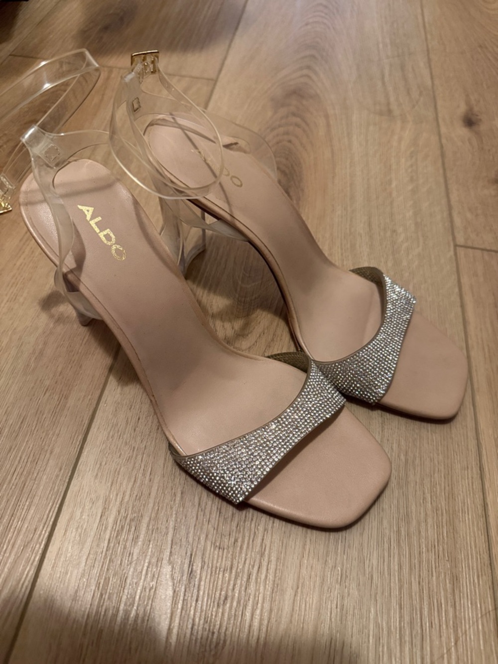 Aldo Crystal Strap Block Heel Sandals